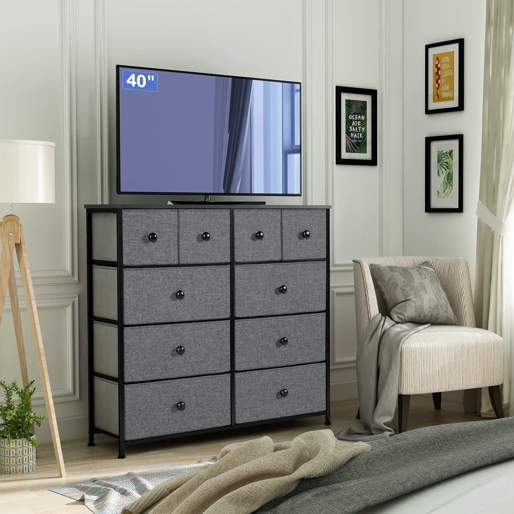 LYNCOHOME 10-Drawer Fabric Dresser – Metal Frame Storage Chest