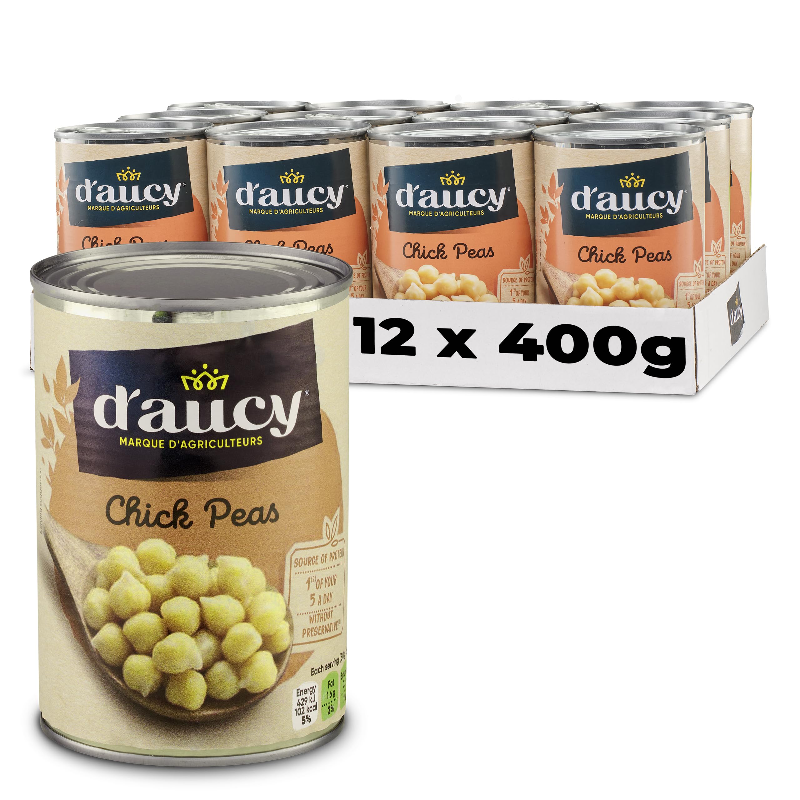 D'aucy Chick Peas - Canned Legumes for Healthy Cooking - 400g (Pack of 12)