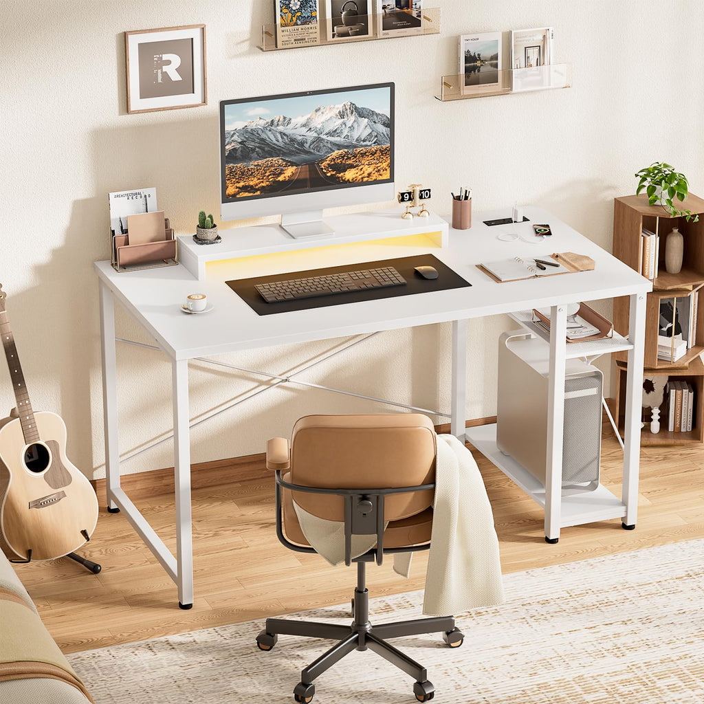 iSunirm Gaming Desk with LED Lights & Power Outlet, Reversible Computer Desk with Moveable Monitor Stand - image 3