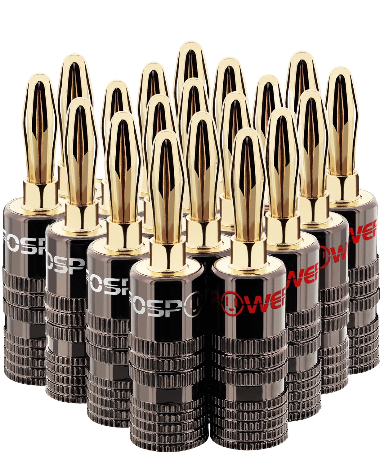 FosPower 24K Gold Plated Banana Plugs - 10 Pairs Speaker Connectors