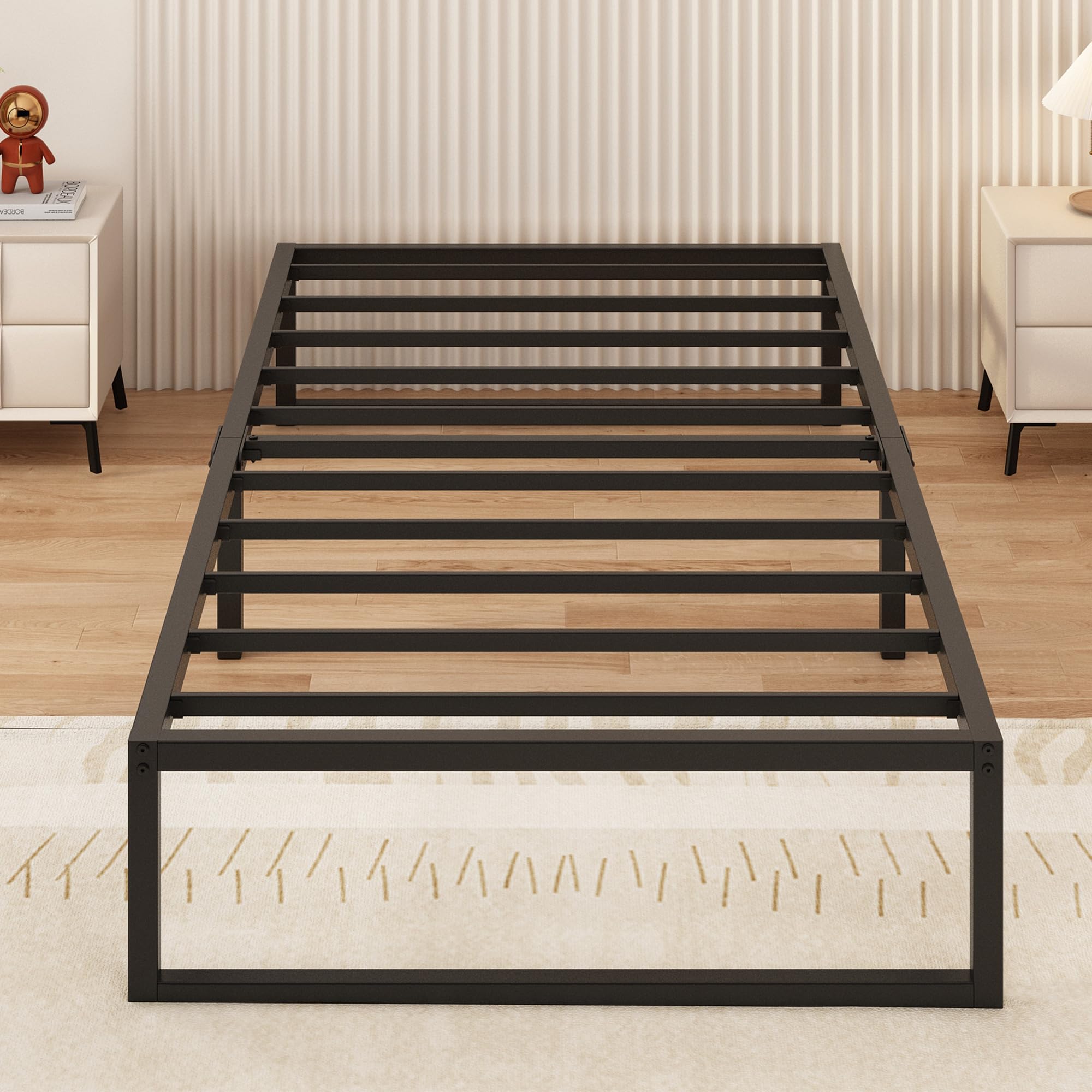 Yicensen Single Metal Bed Frame | 80x190cm Steel Slat Platform | Black