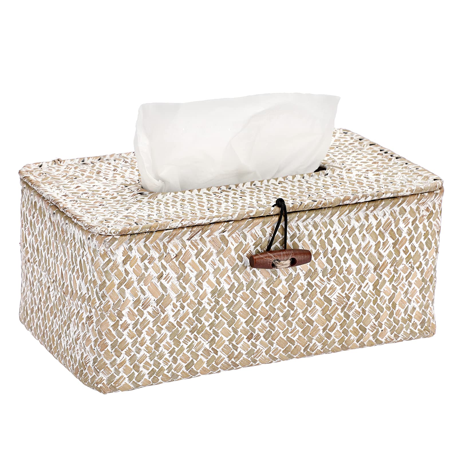BTSKY Rectangular Seagrass Tissue Box – Woven Wicker Paper Holder