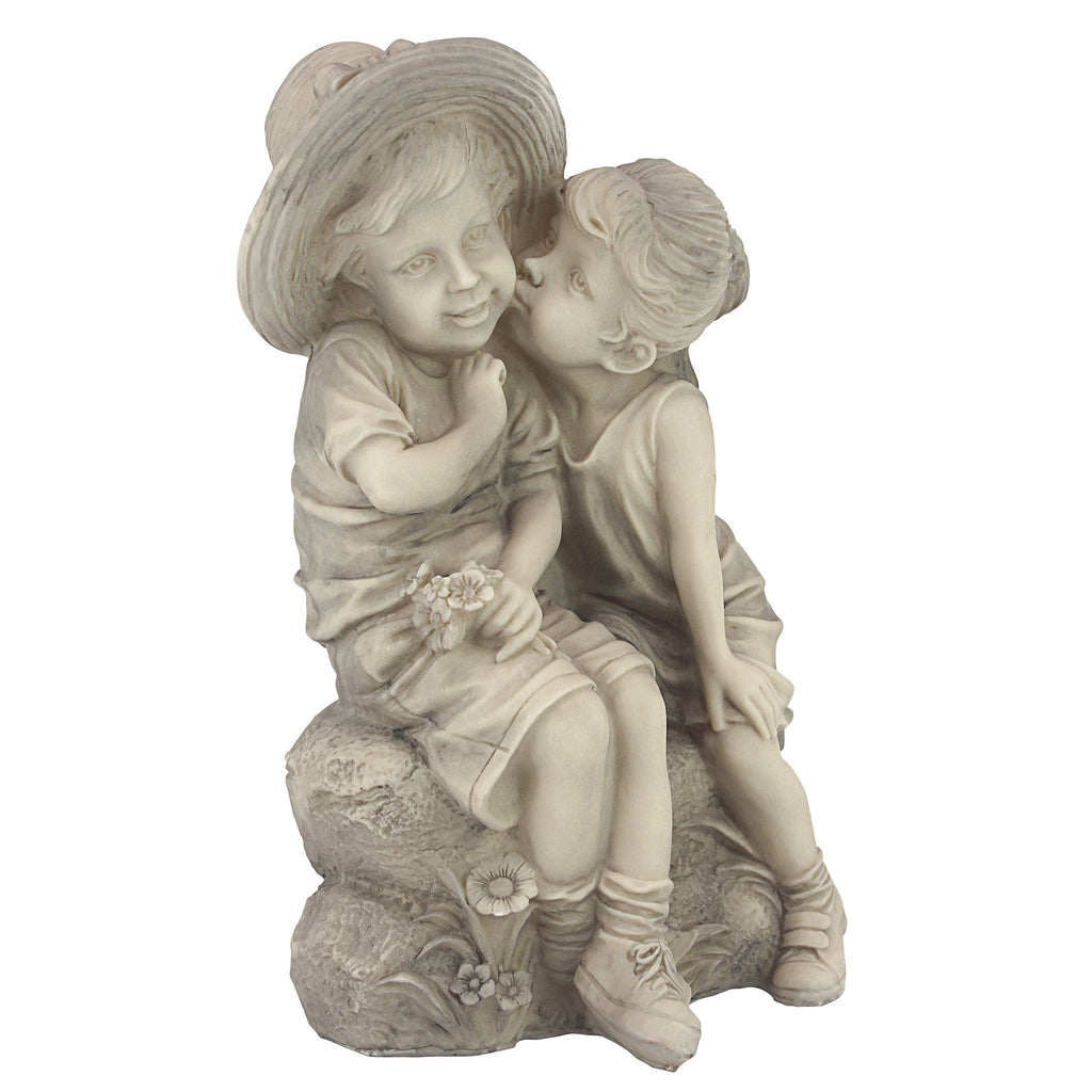 Design Toscano Kissing Kids Garden Statue | Antique Stone Resin, 35cm