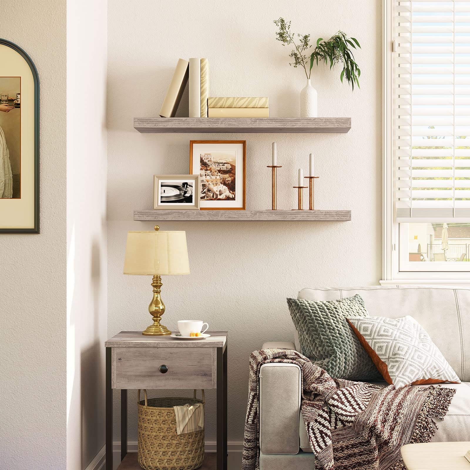 HOOBRO Floating Shelves Set of 2 – 80cm Retro Brown Wooden Wall Racks