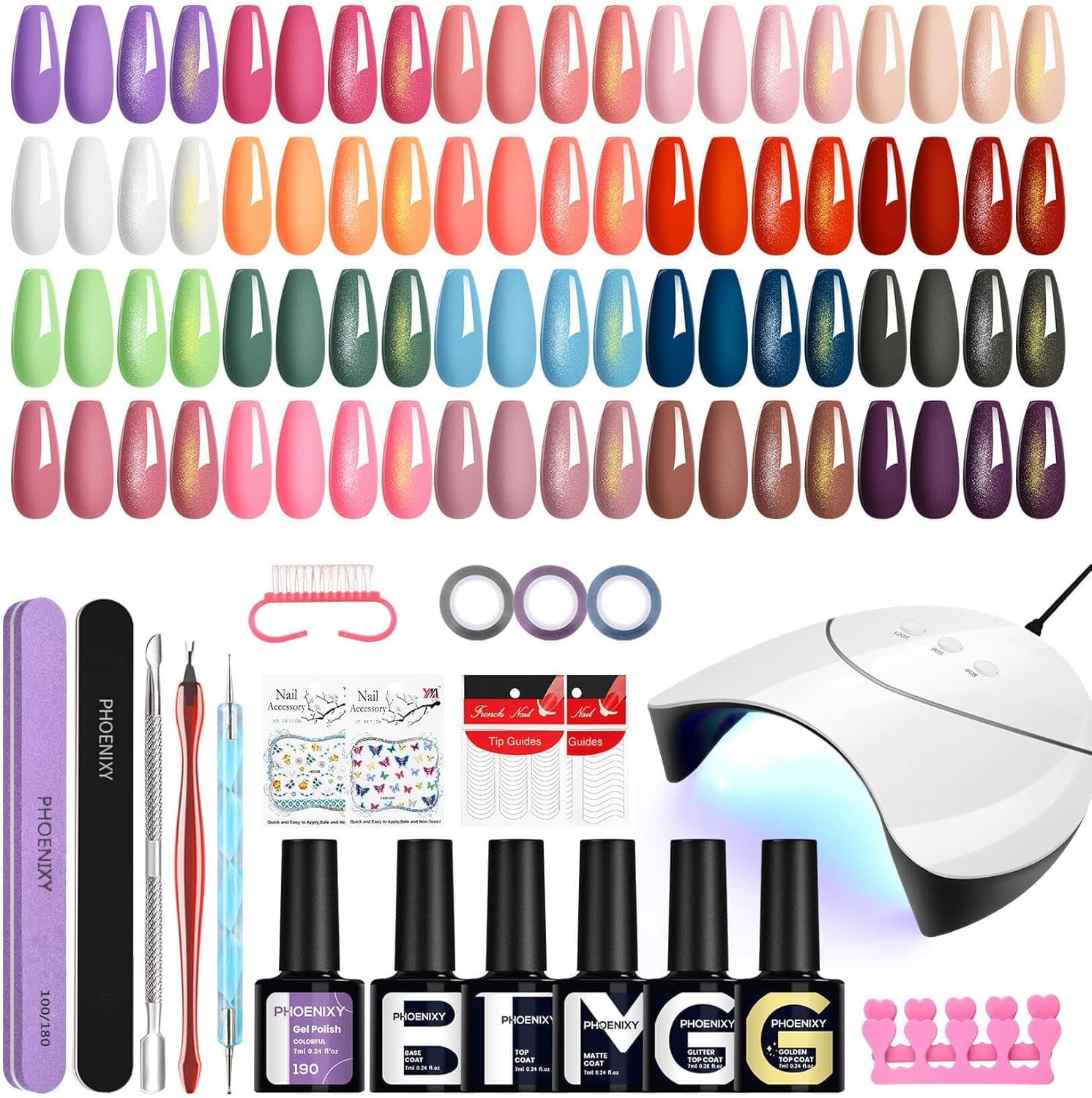 Phoenixy 20 Colors Gel Nail Polish Set with 36W Manicure Lamp Kit