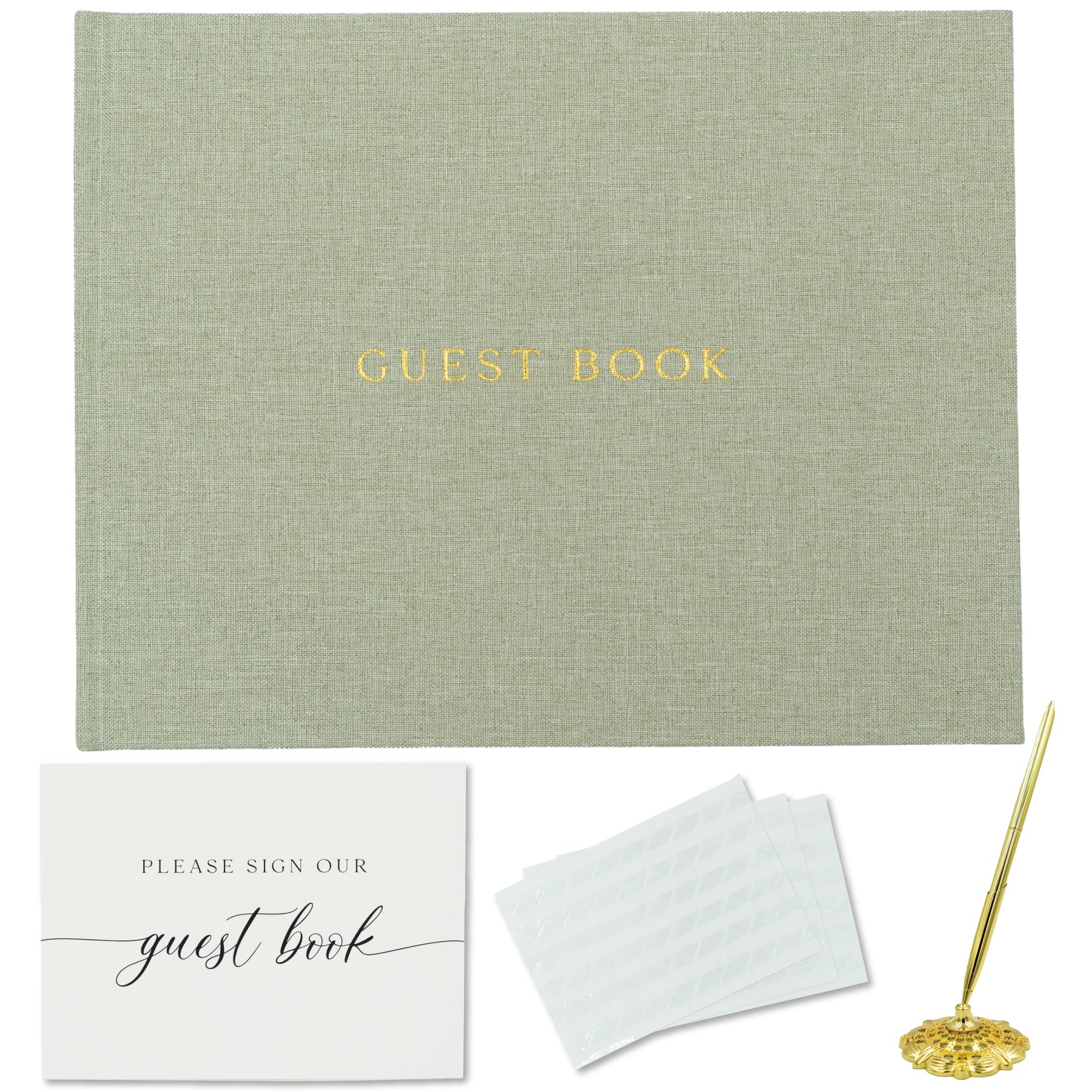 Gooji Linen Wedding Guest Book | Sage Green 9x7 Guestbook with Pen