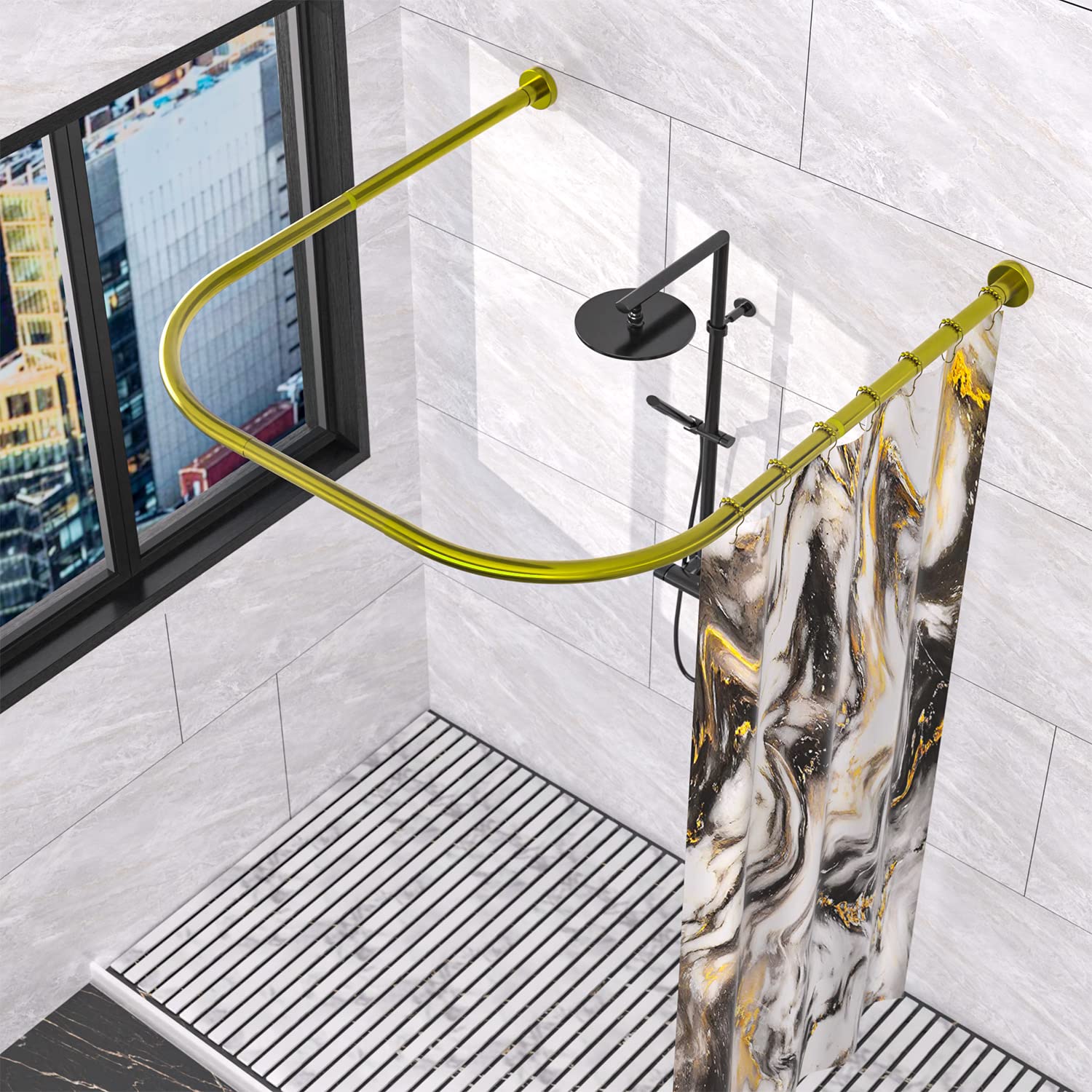 Sikaiqi U-Shaped Corner Shower Curtain Rod – 304 Stainless Steel Gold