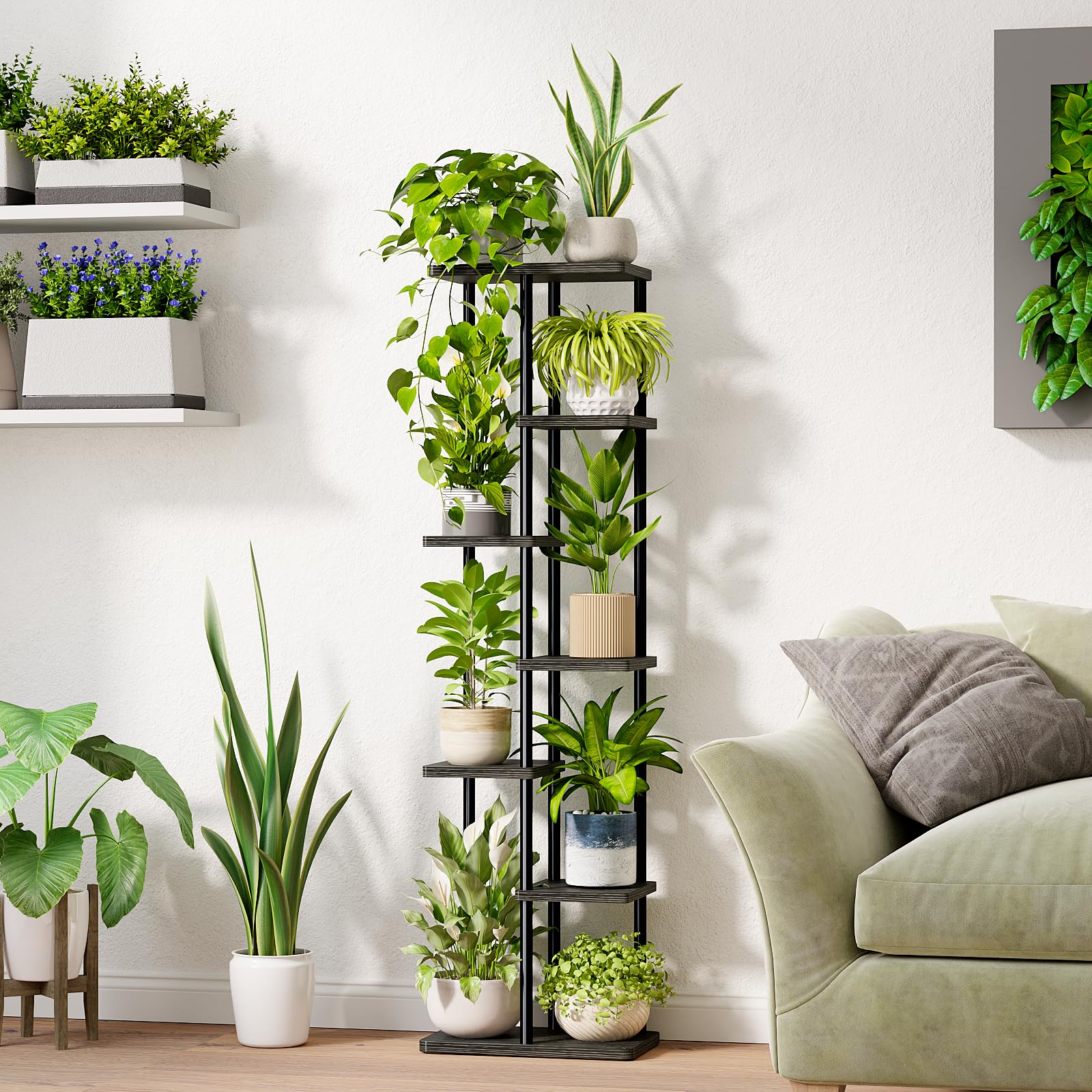 Bamworld 7-Tier Metal Plant Stand – Tall Corner Shelf for Indoor Plants