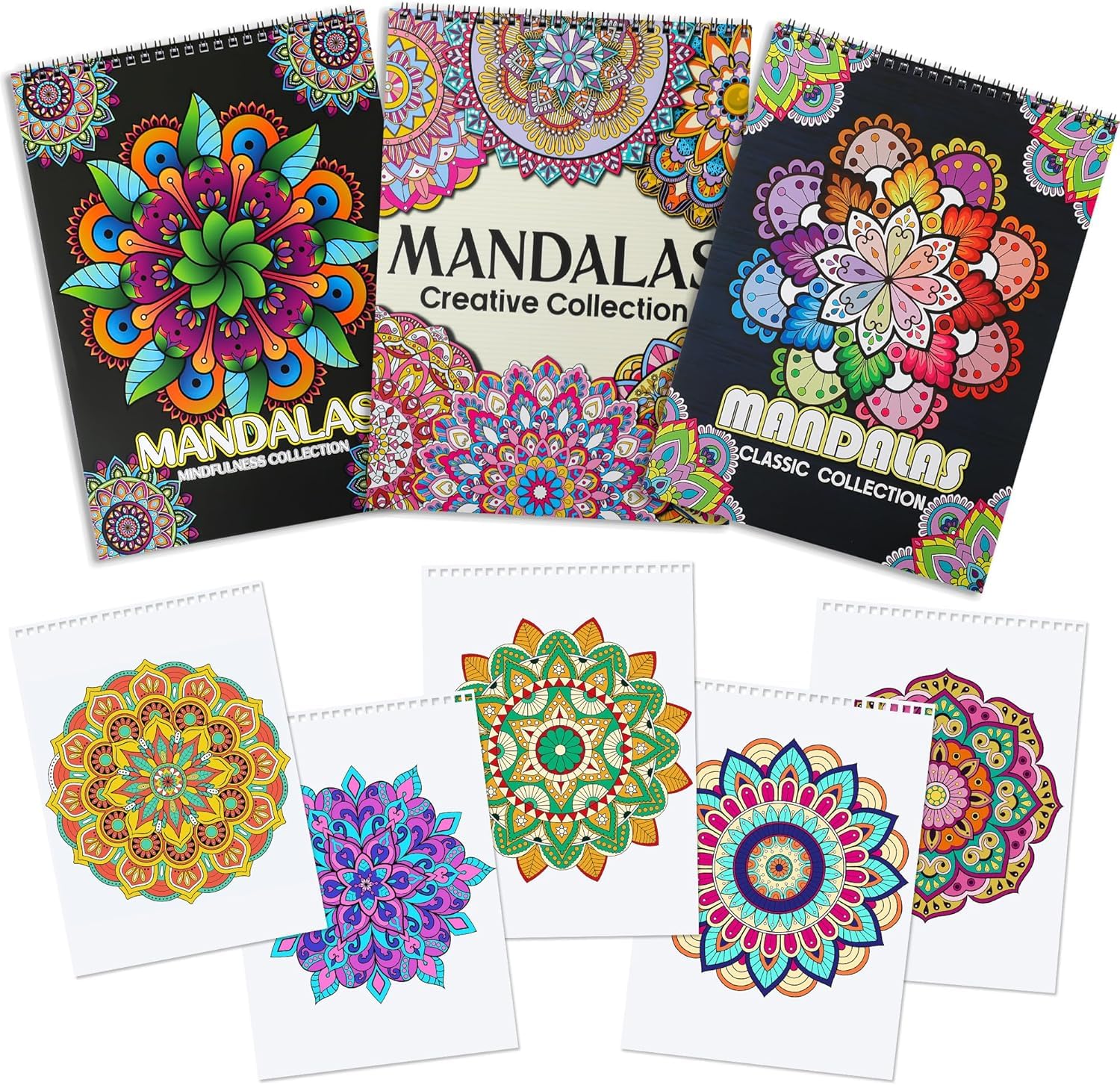 Atoke 3-Pack Mandalas Colouring Book for Adults | Spiral Bound Set