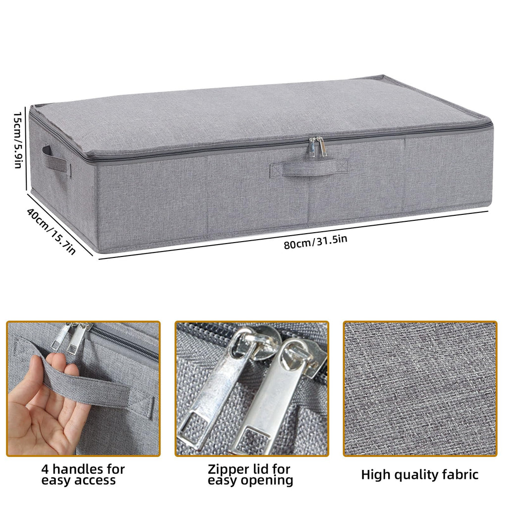 YheenLf Under Bed Storage Bags with Lid – Foldable Linen Organisers, Grey