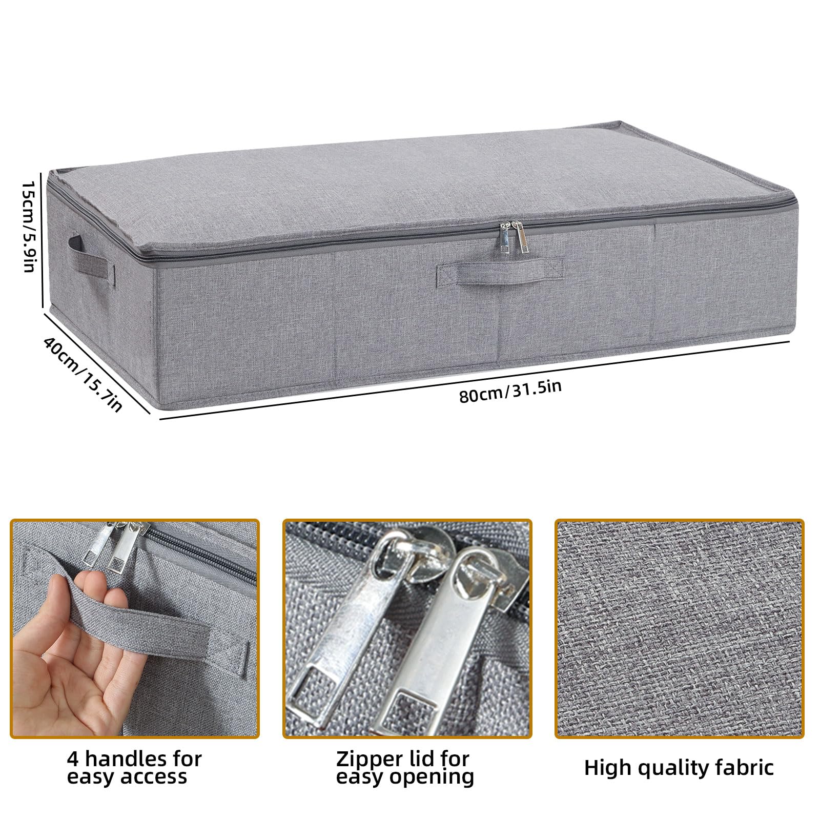 YheenLf Under Bed Storage Bags with Lid – Foldable Linen Organisers, Grey