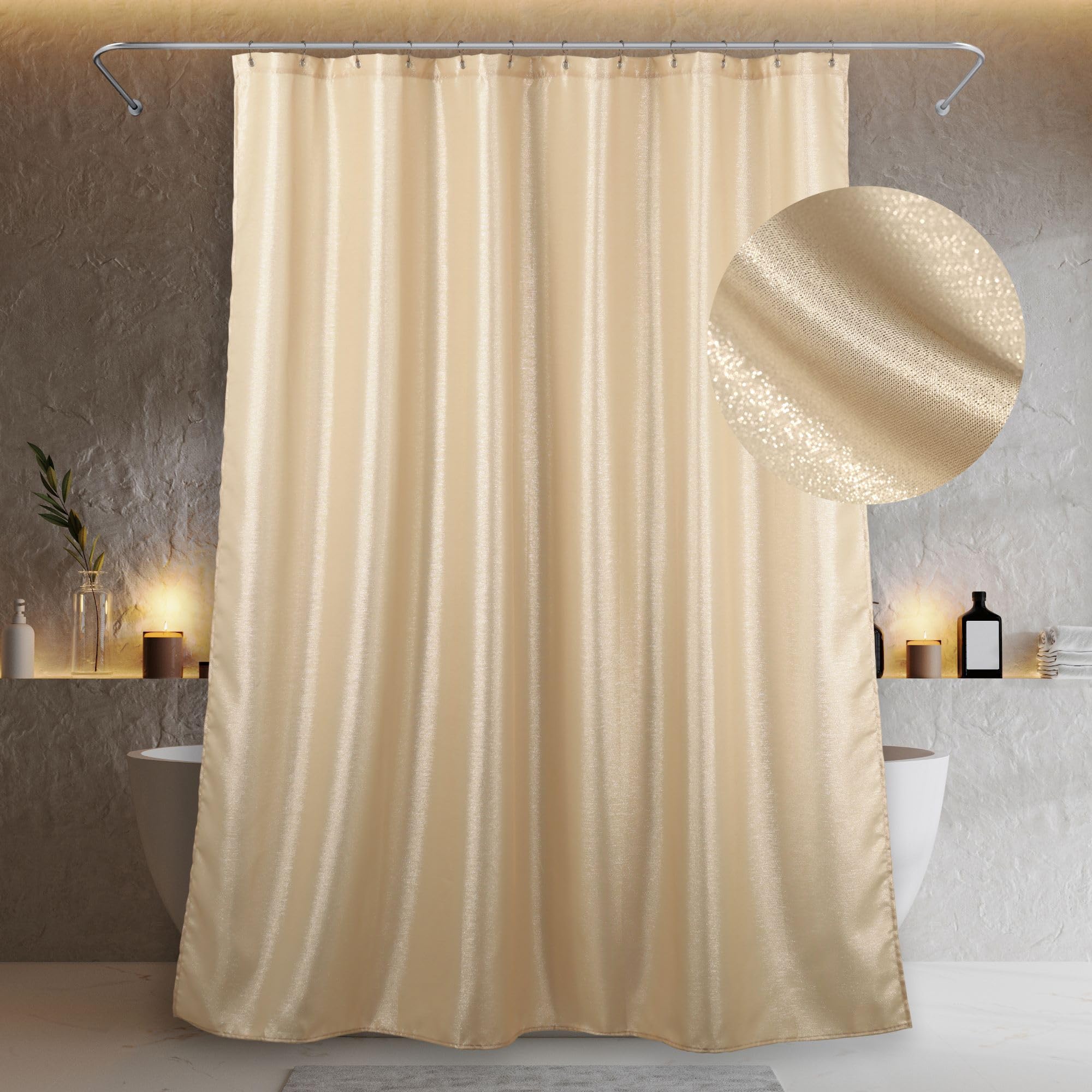 PopKozzi Champagne Metallic Shimmer Shower Curtain – Water Repellent