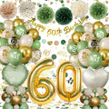 60th Birthday Decorations - Green Gold Balloon Set with Banner