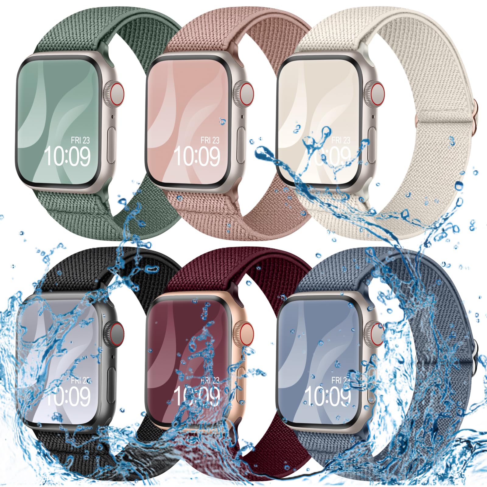 Superuper 6-Pack Waterproof Elastic Bands for Apple Watch – All Sizes