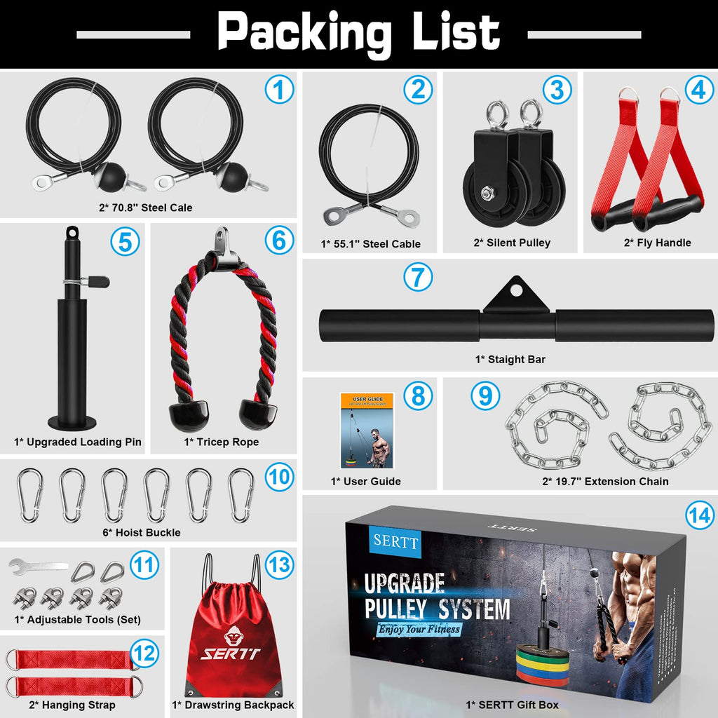 SERTT Weight Cable Pulley System | Home Gym LAT Pull Down Machine - Red
