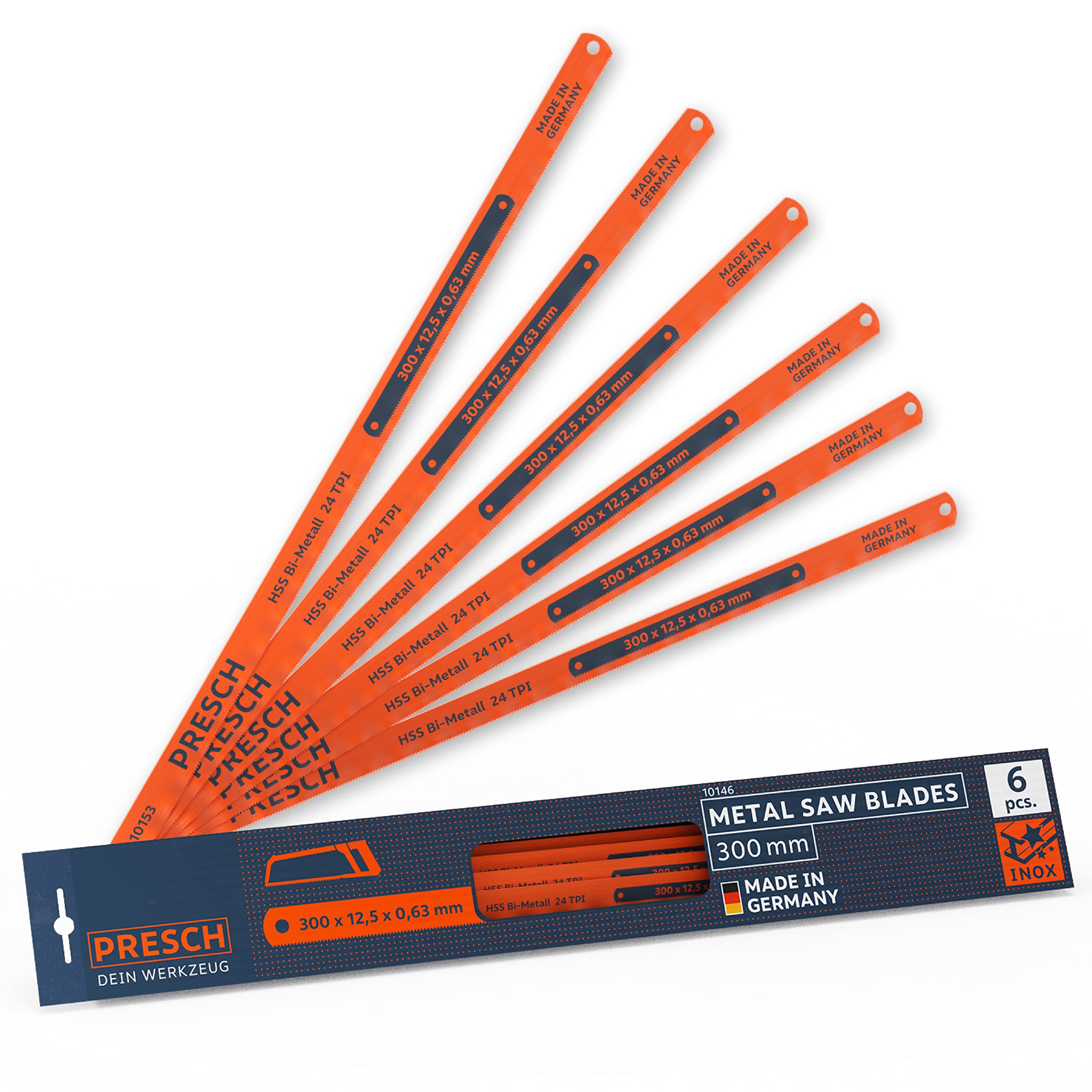 Presch 300mm Hacksaw Blades - 6 Pcs Bi-Metal HSS for Metal & Plastic