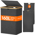Lifewit 160L Bamboo Laundry Basket with Lid | 2-Compartment Hamper