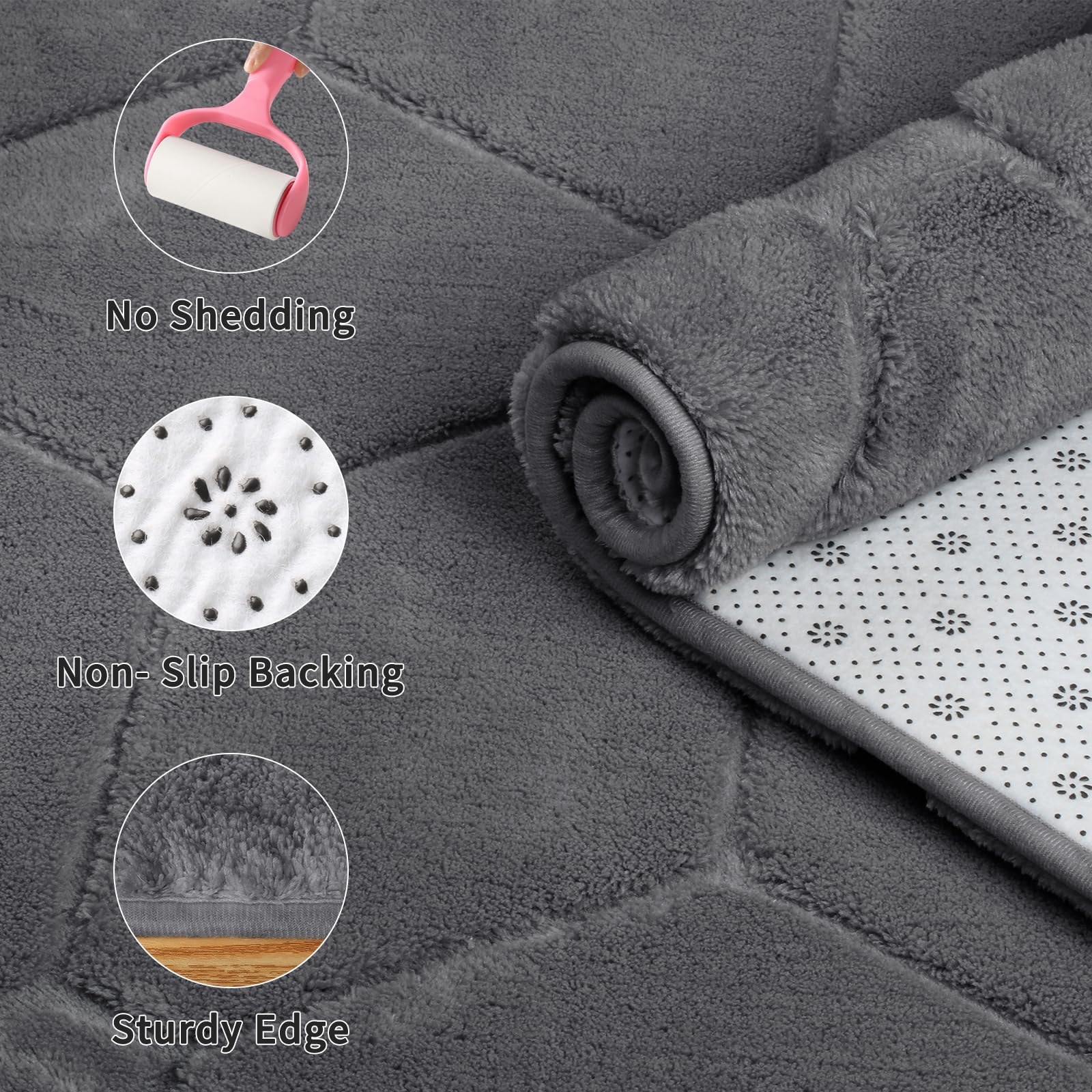 Grey Shaggy Area Rug – 200x290cm Machine Washable Non-Slip