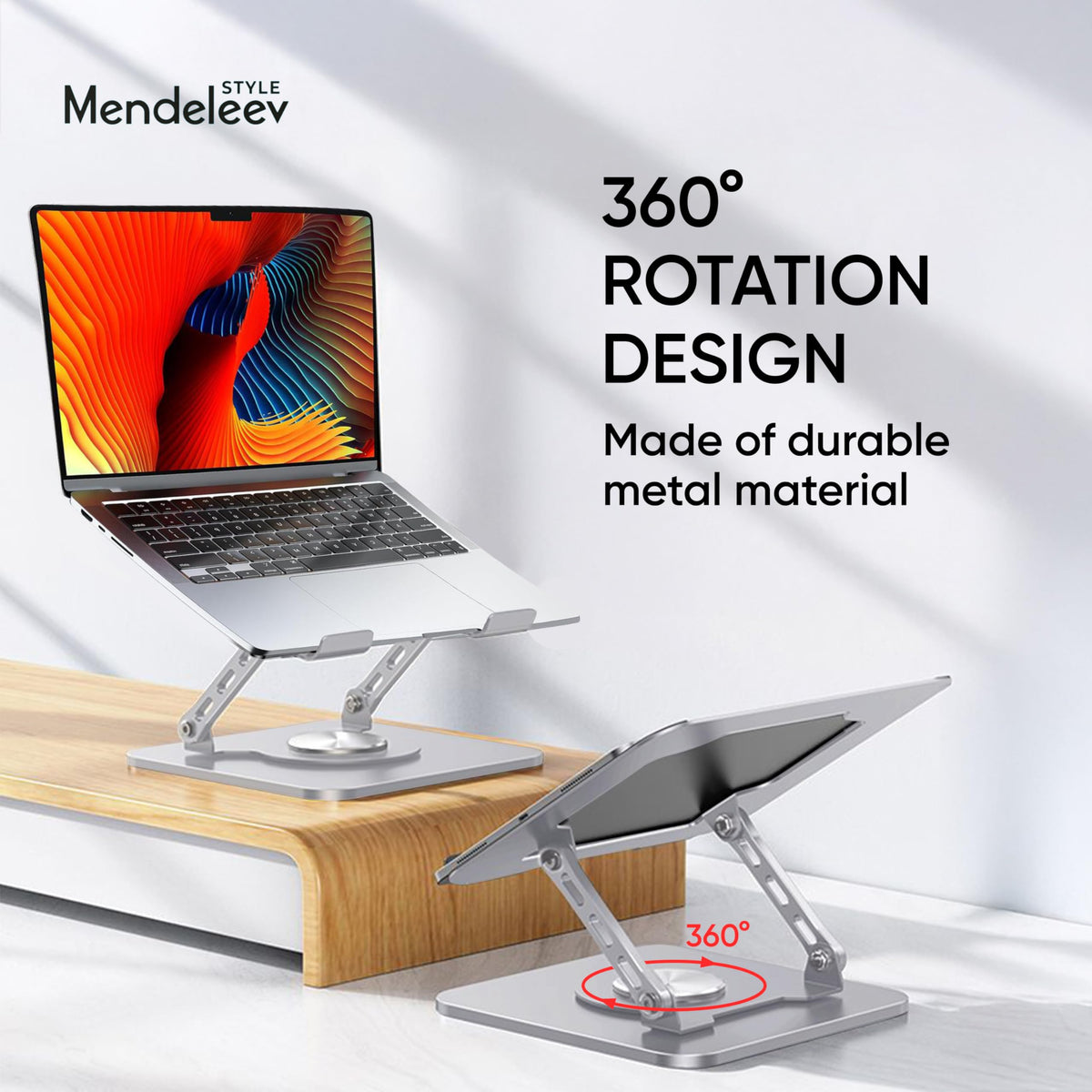 MENDELEEV STYLE Silver Laptop Stand for Desk with 360 Rotating Base Compatible with MacBook Pro/Air Notebook up to 16 Inches Computer Stand for - image 2