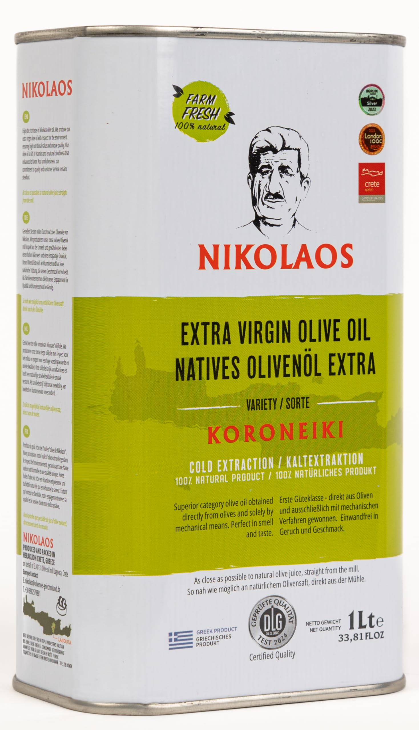 Nikolaos Extra Virgin Olive Oil – 1L Cold-Pressed Greek Olive Oil