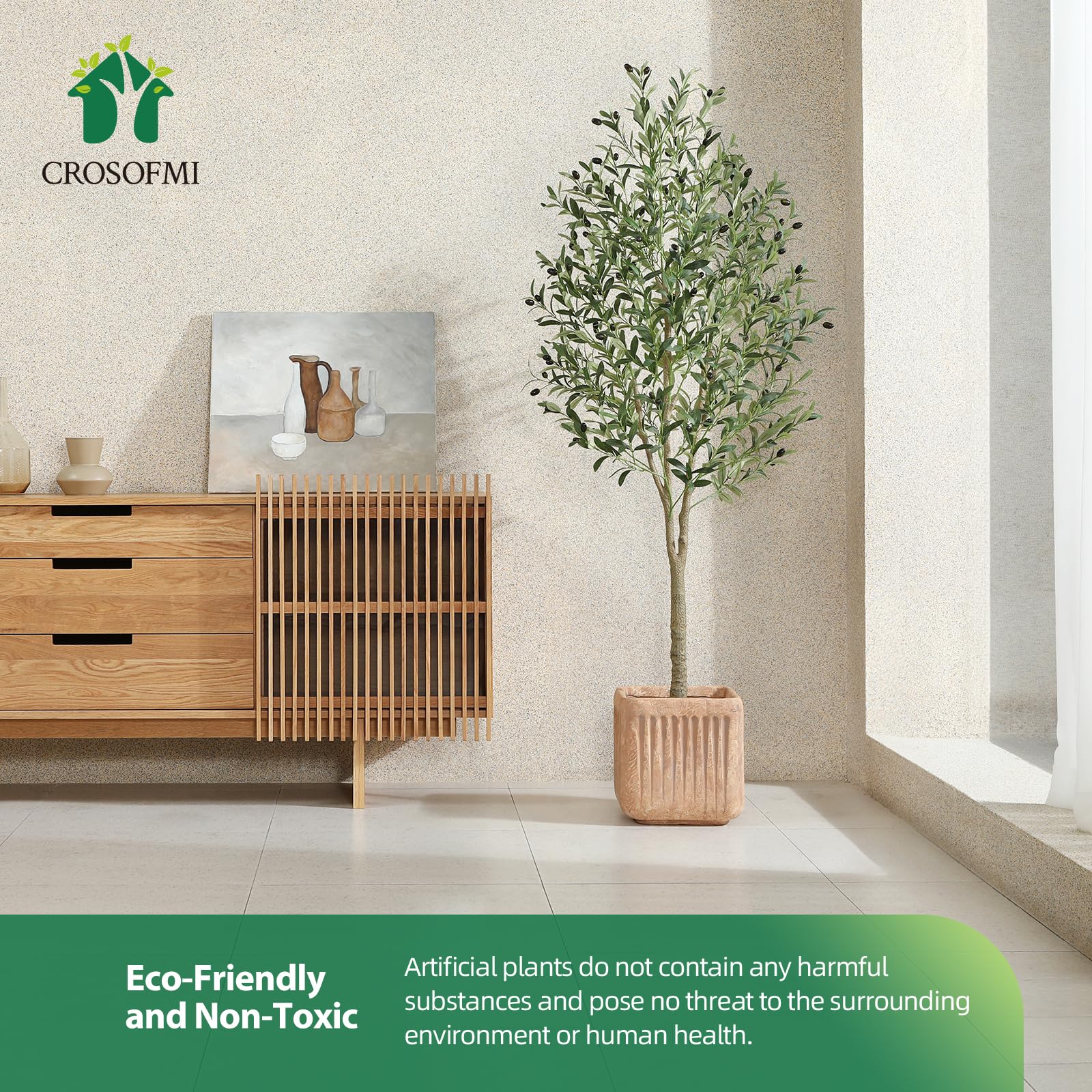 CROSOFMI 6ft Artificial Olive Tree | Tall Faux Silk Potted Plant for Indoor