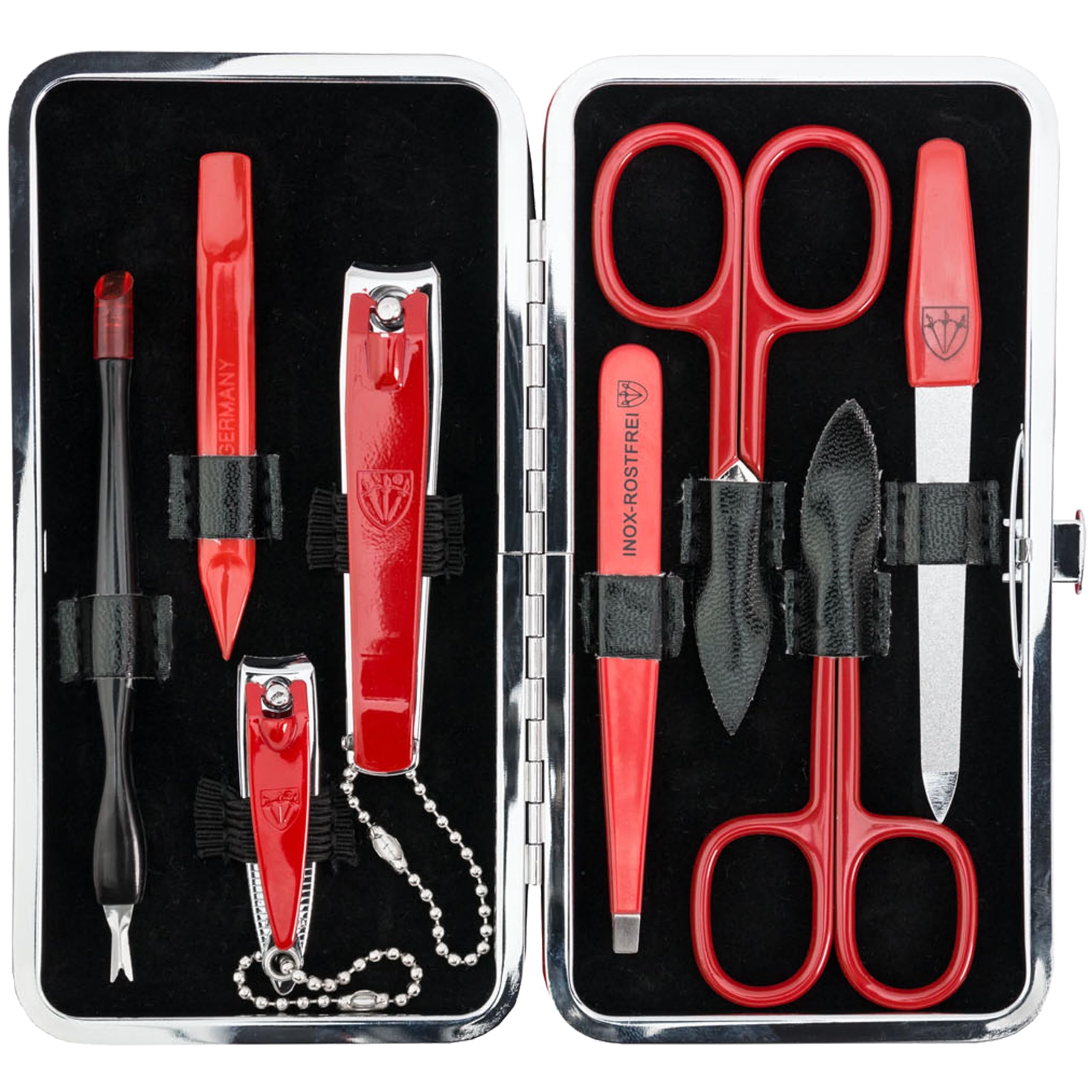 3 Swords Germany 8-Piece Manicure Pedicure Kit | Red Leather Case