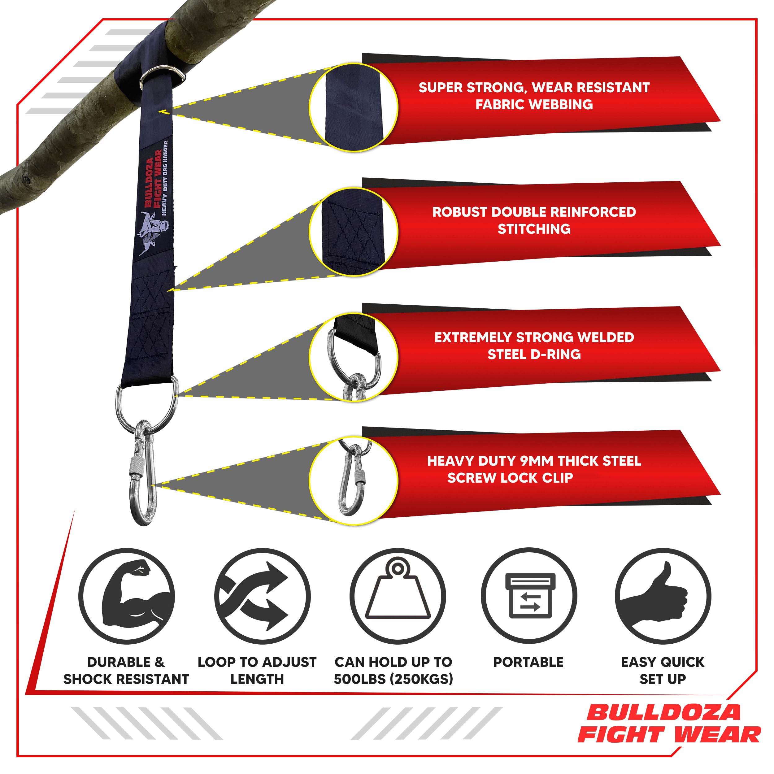 Bull Doza Fight Wear Heavy Duty Boxing Punch Bag Strap Hanger - 500lbs