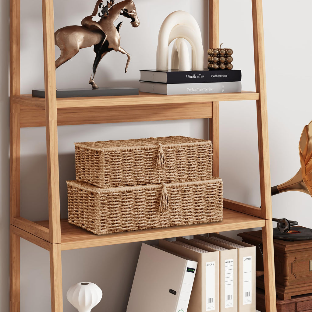 Vagusicc Storage Boxes with Lid, Handwoven Set of 2 Wicker Storage Baskets for Organizing, Nesting Storage Basket for Shelves - image 4