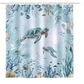 Jolof Store Sea Turtle Shower Curtain | Teal Coastal Ocean Fabric – 200x180cm