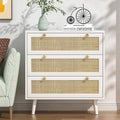 Yvsevnr 3-Drawer White Rattan Dresser – Boho Wood Chest of Drawers
