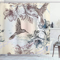 ABAKUHAUS Hummingbird Shower Curtain – Floral Fabric Bathroom Decor, Brown