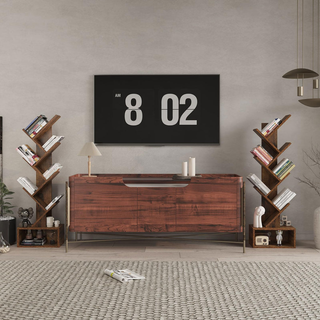 YMYNY 6-Tier Tree Bookshelf | Modern Wood Tall Bookcase with Drawer