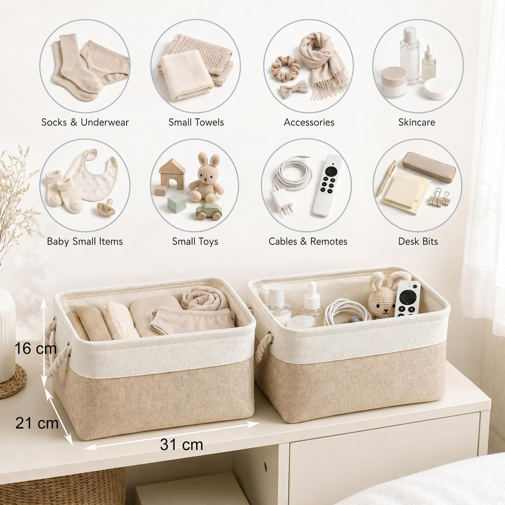 Mangata Fabric Storage Box set of 3, Foldable Fabric Storage Baskets with Handles for Cupboards, Wardrobe, Shelves, Clothes, Toys, Towel - image 4