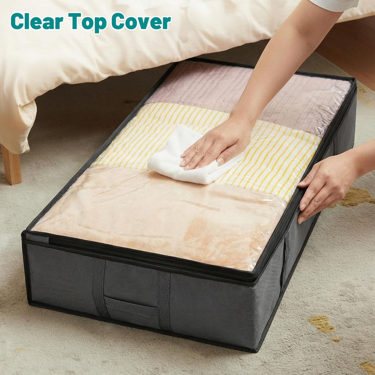 Dntorx 6 Pack 90L Underbed Storage Bags With Lids, Foldable, Grey - image 4