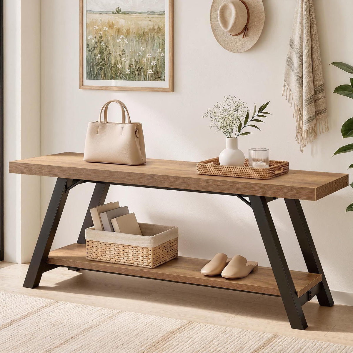 LVB Shoe Storage Bench Entryway Benches for Hallway 120cm Rustic Oak - image 1
