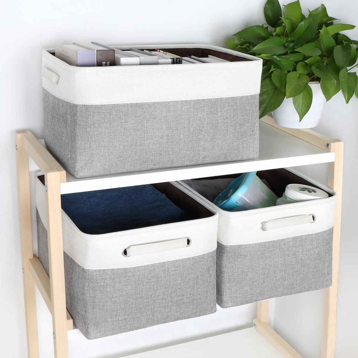 KEEGH Fabric Storage Baskets Set of 3, 17 Inch Storage Boxes for Shelves - image 5