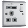 BG Electrical 18W Single Wall Socket | Brushed Steel USB A & C