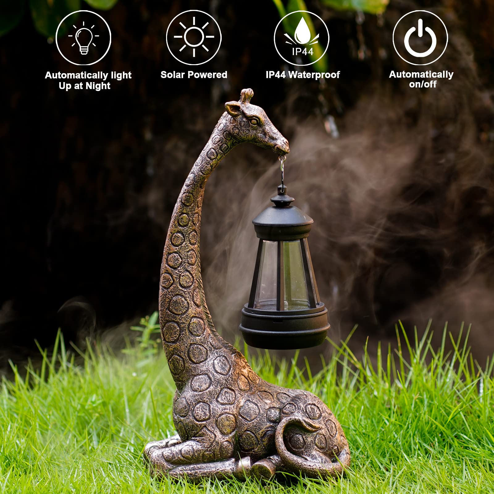Goodeco Giraffe Garden Statue with Solar Lantern - 28cm Outdoor Ornament