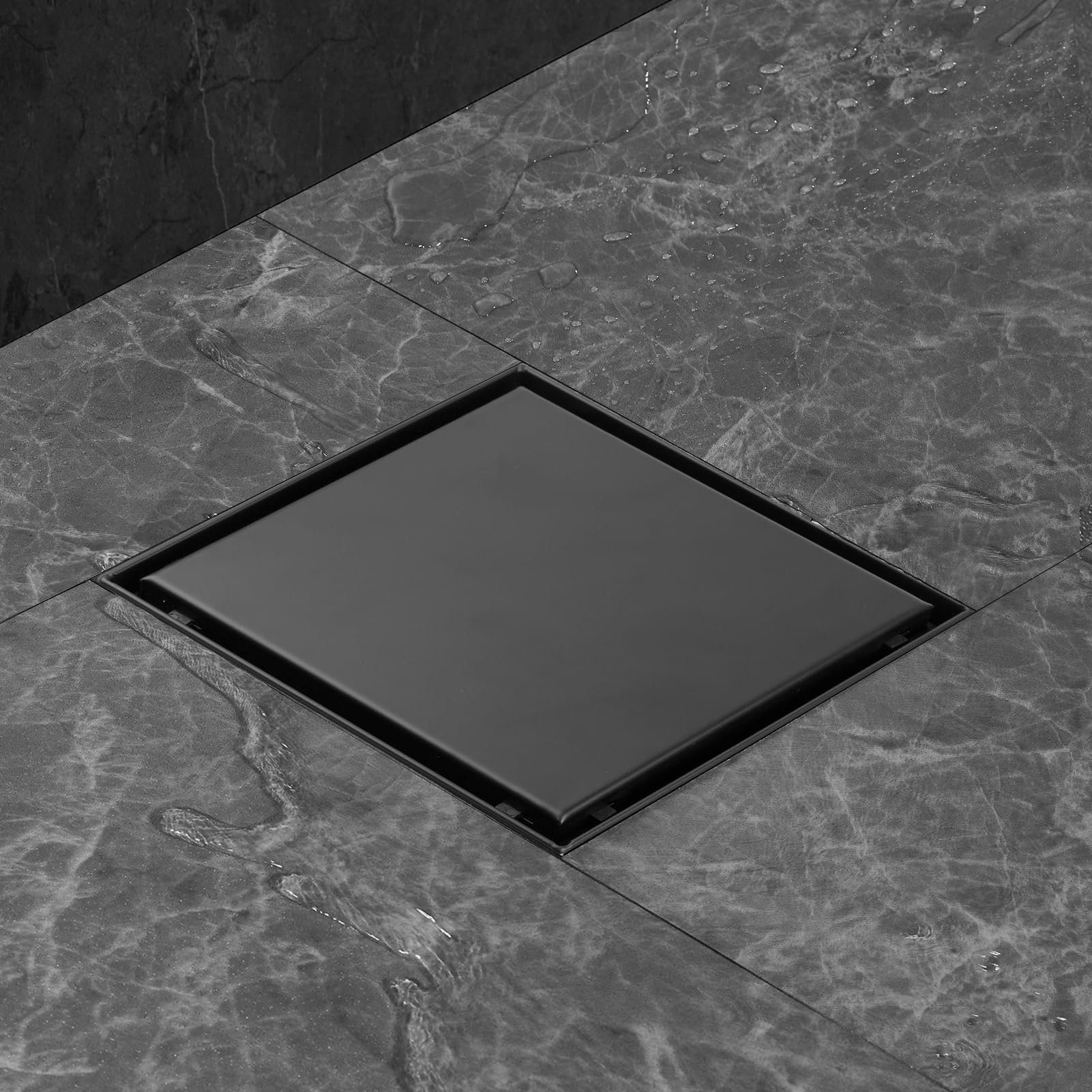 iYueMps Square Shower Drain | 150mm Black Stainless Steel Tile Insert