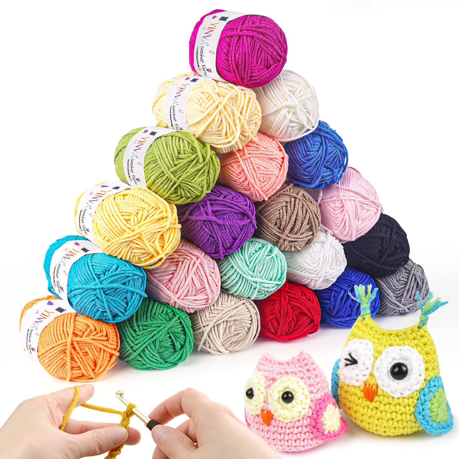 Yinva 21-Color Acrylic Crochet Yarn Set – 25g Soft Knitting Wool for Beginners