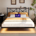 ARFARLY Double Floating Bed Frame with LED Lights and Charging Station
