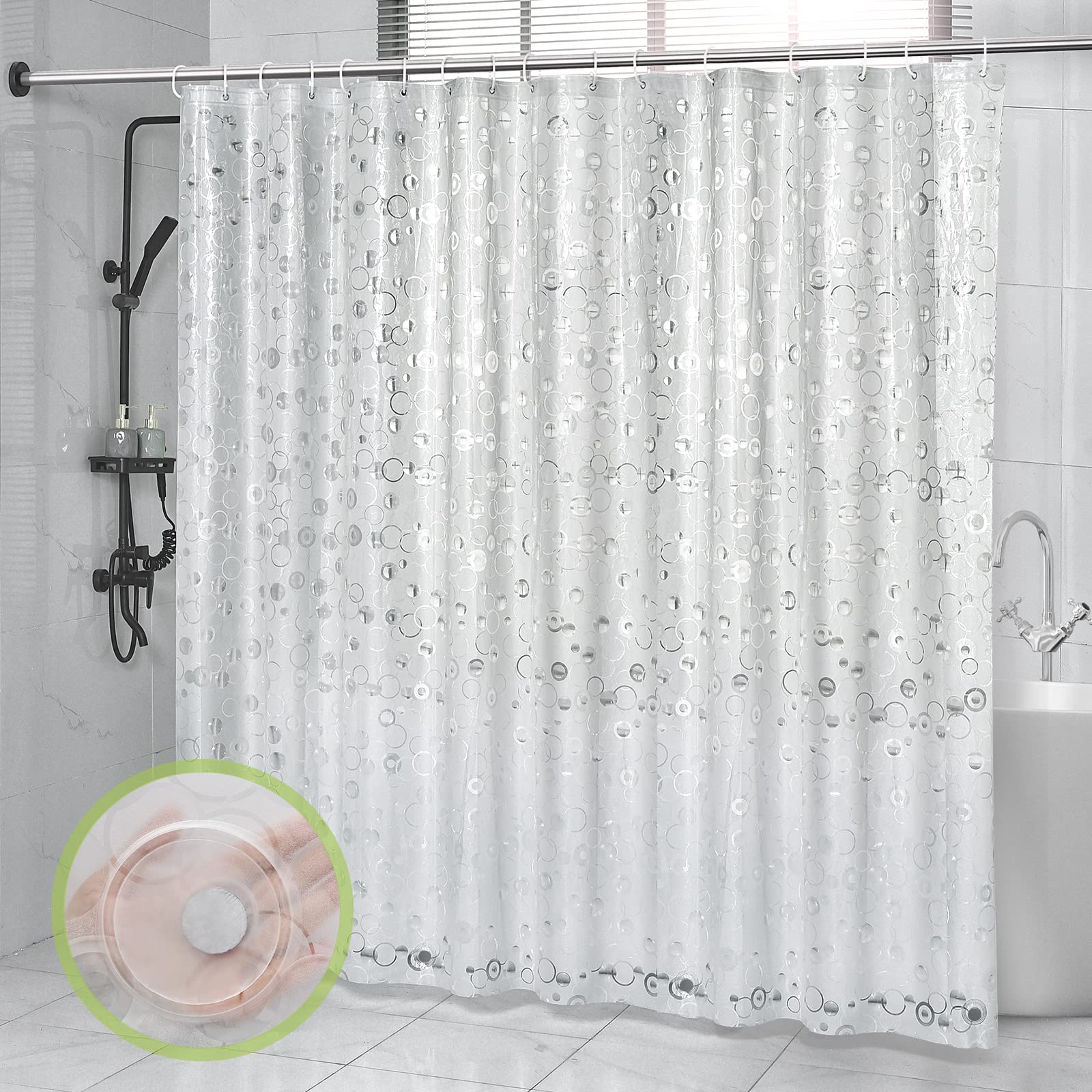 OTraki Extra Wide Clear Shower Curtain | 95x79 EVA Weighted Liner