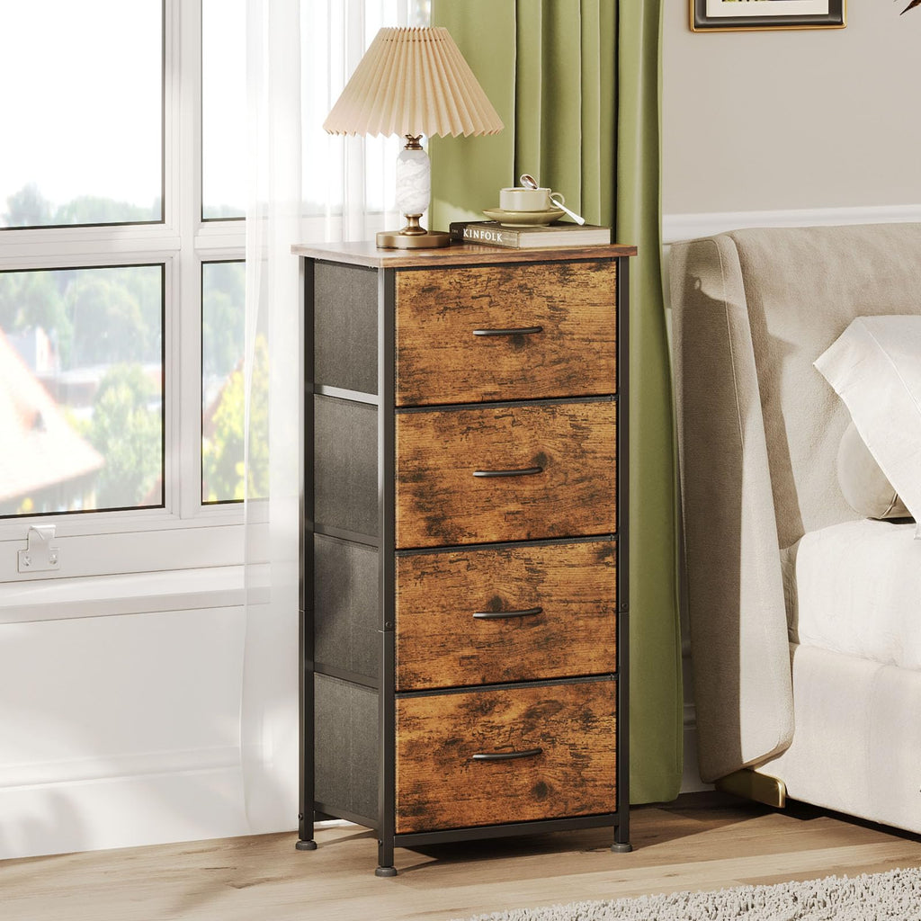 Jolof Store 4-Drawer Chest – Rustic Brown Tall Dresser with Curved Edges