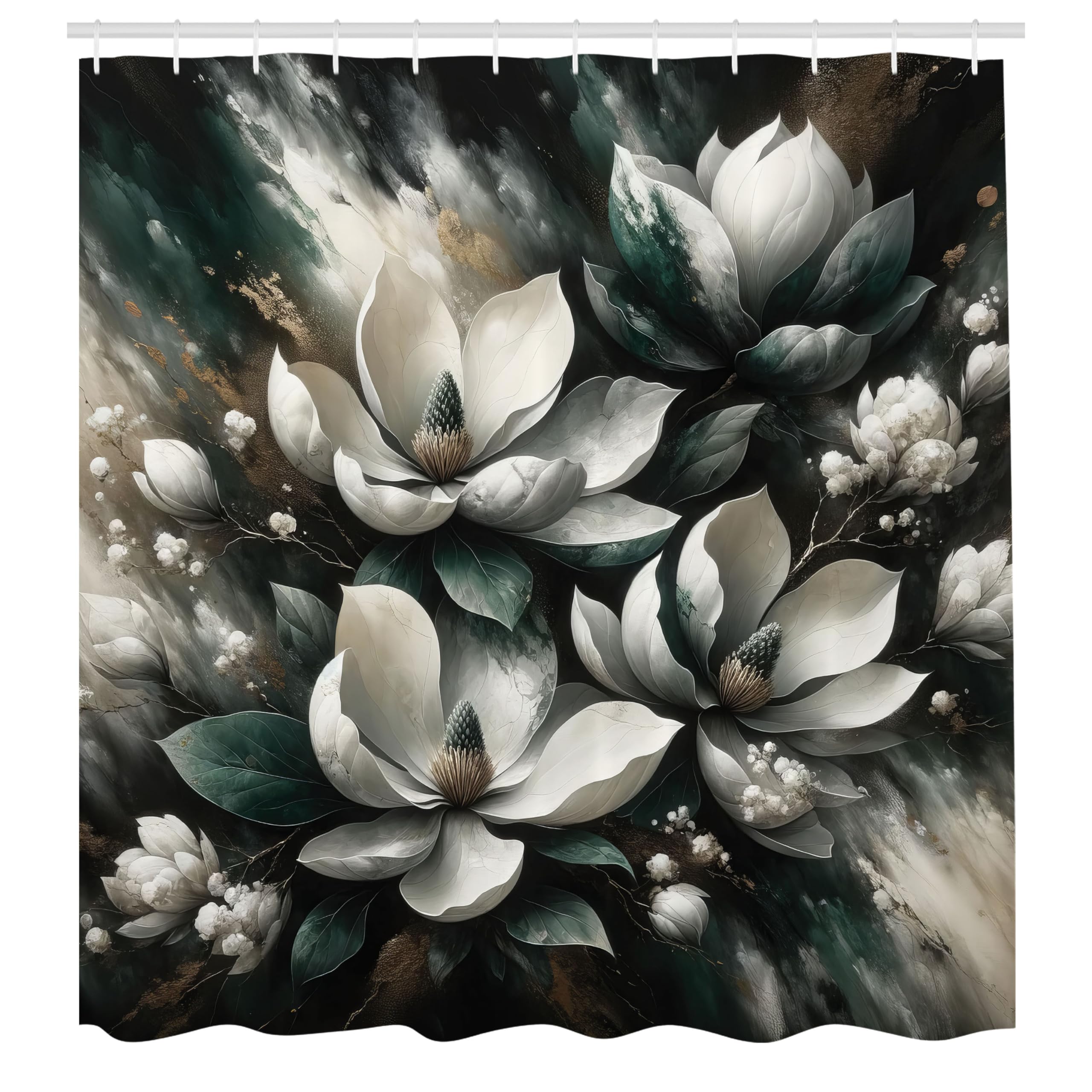 Abakuhaus Magnolia Floral Shower Curtain | Waterproof Fabric – 175 x 200 cm