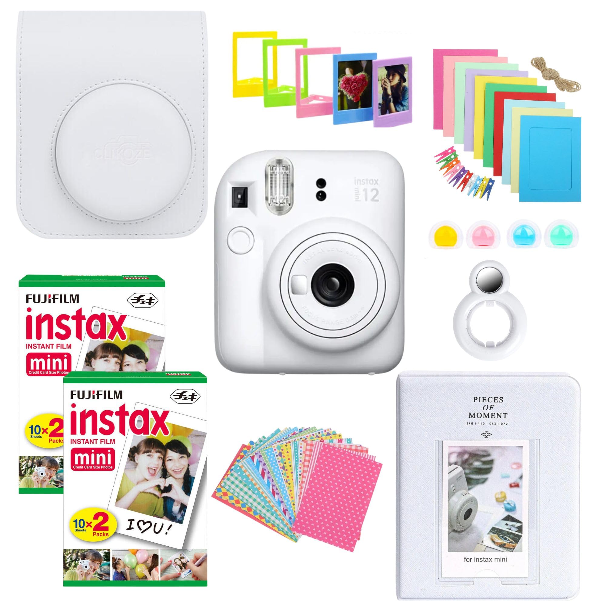 Fujifilm Instax Mini 12 Camera Bundle - Clay White with 40 Film Sheets