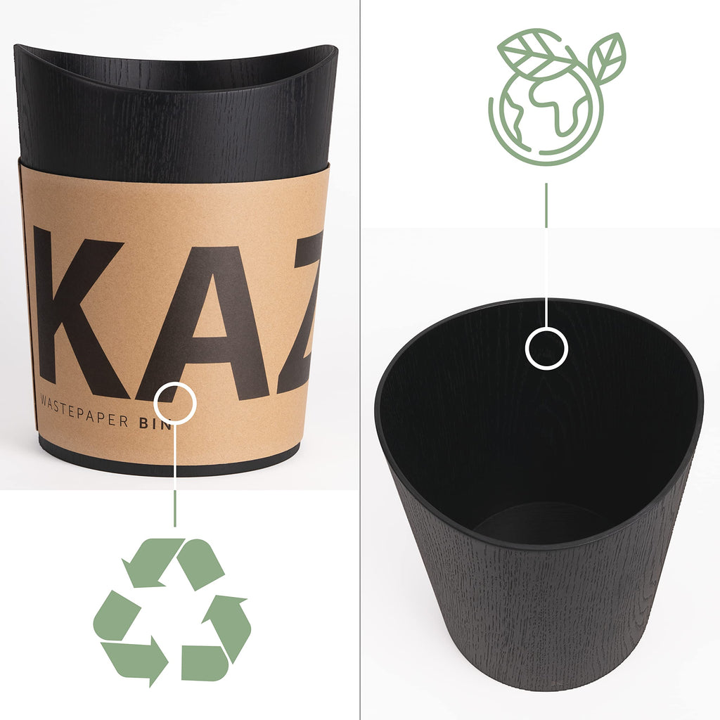 Kazai Börje Real Wood Waste Paper Bin | 9L Sustainable Oak Black