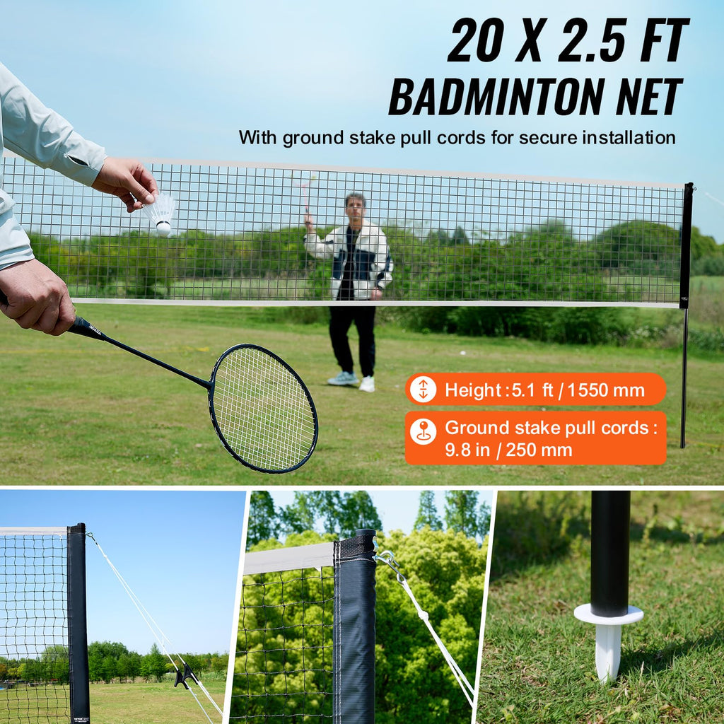 VEVOR Portable Badminton Net Set | 20ft Outdoor Set with 4 Rackets & Bag