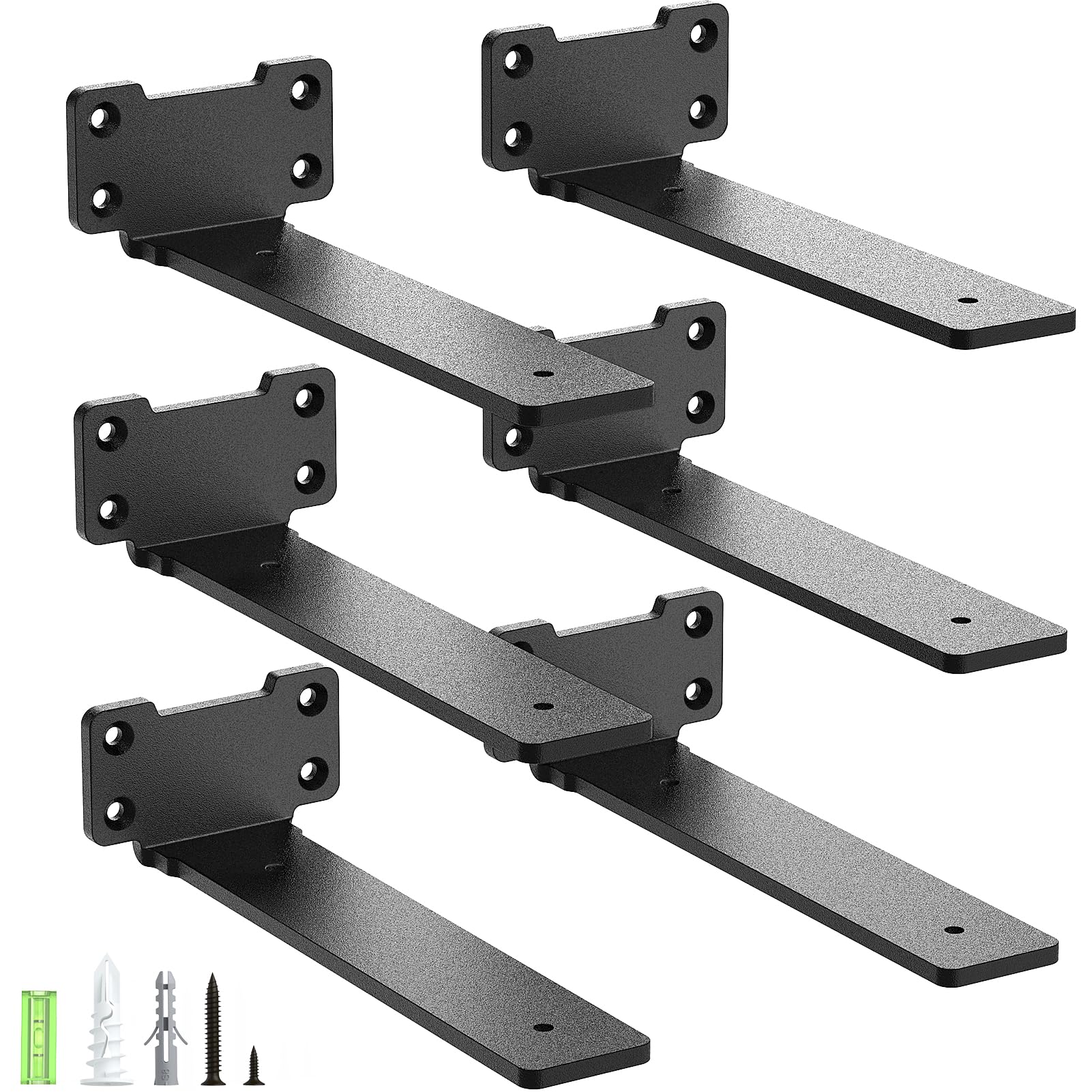 Yeabett 6 Pack Heavy Duty Shelf Brackets – 20cm Black Metal Wall Brackets
