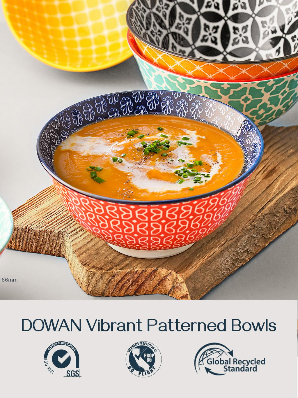 DOWAN Porcelain Cereal Bowls Set of 6 | 680ml Deep Soup & Salad Bowls