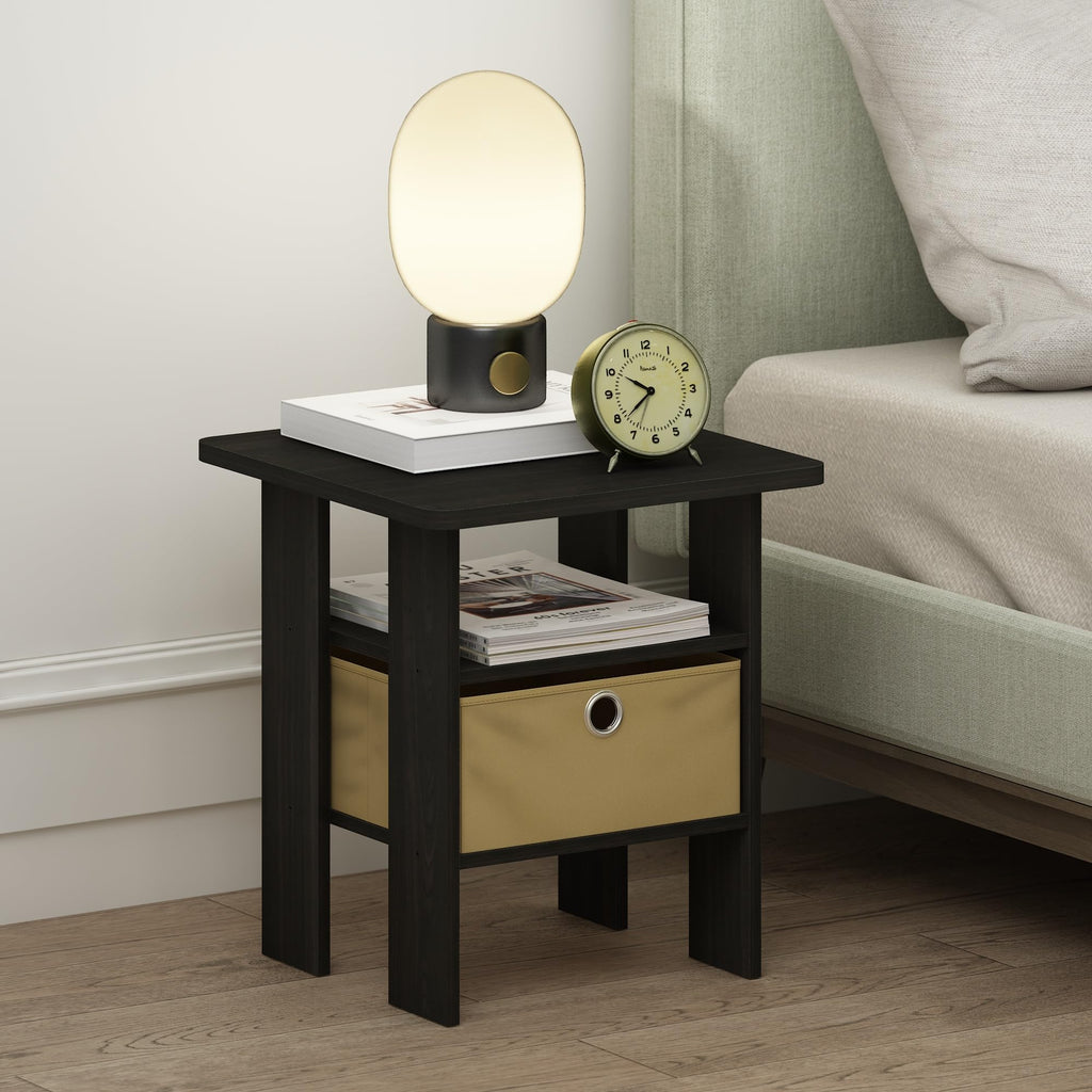 Furinno TIDUR Set of 2, Bedside Table with Storage Bin, Espresso - image 4